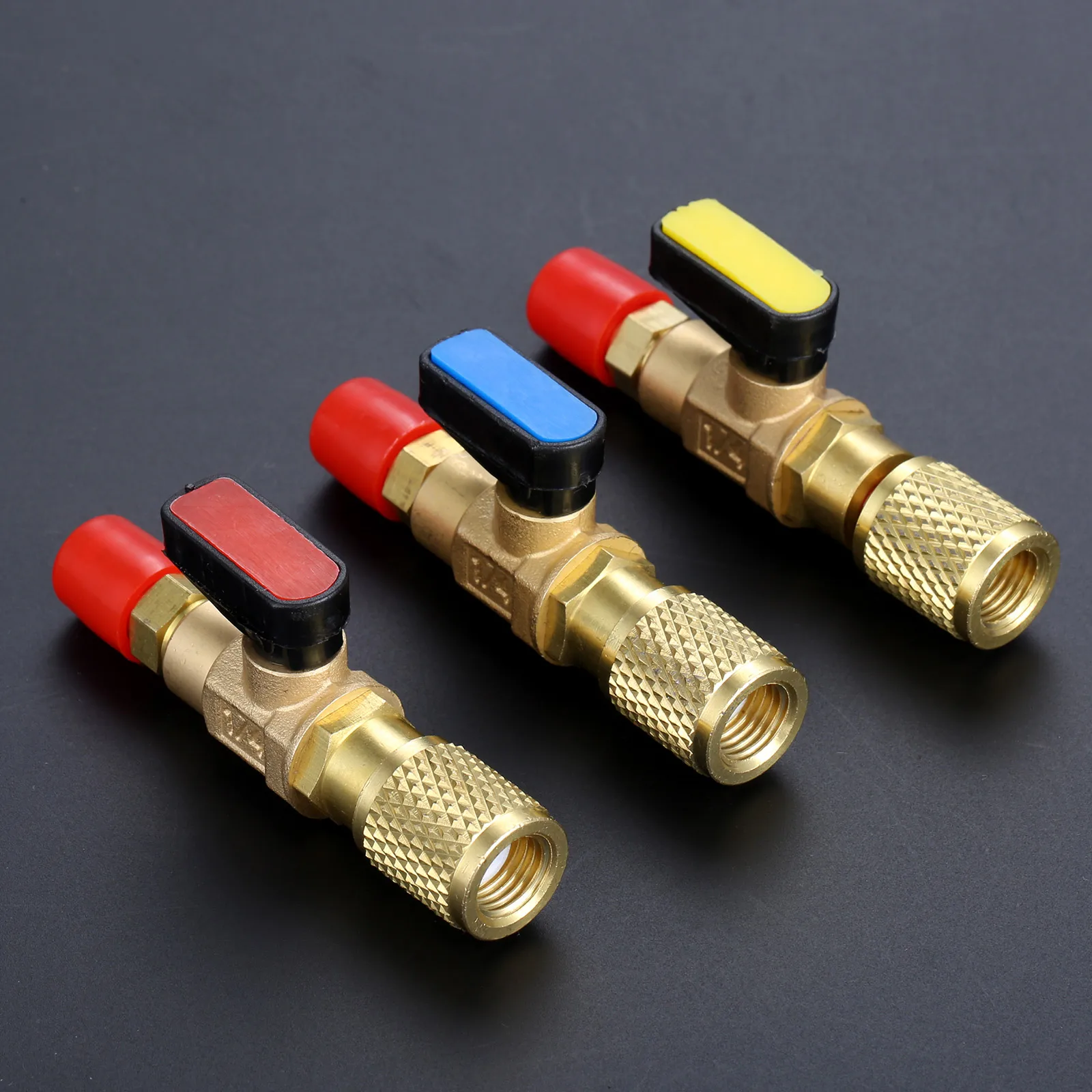 

3Pcs Air Conditioning Refrigerant Straight Manual Shut-off Ball Valve Adapter 1/4 Male Female SAE for R12 R22 HVAC Charging Hose