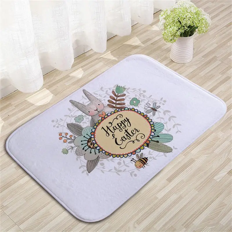 

Flannel Anti-skid Mat Easter Bunny Entry Bathroom Door Flannel Cartoon Rectangle Floor Mat Washable Bath Mats Bathroom Products