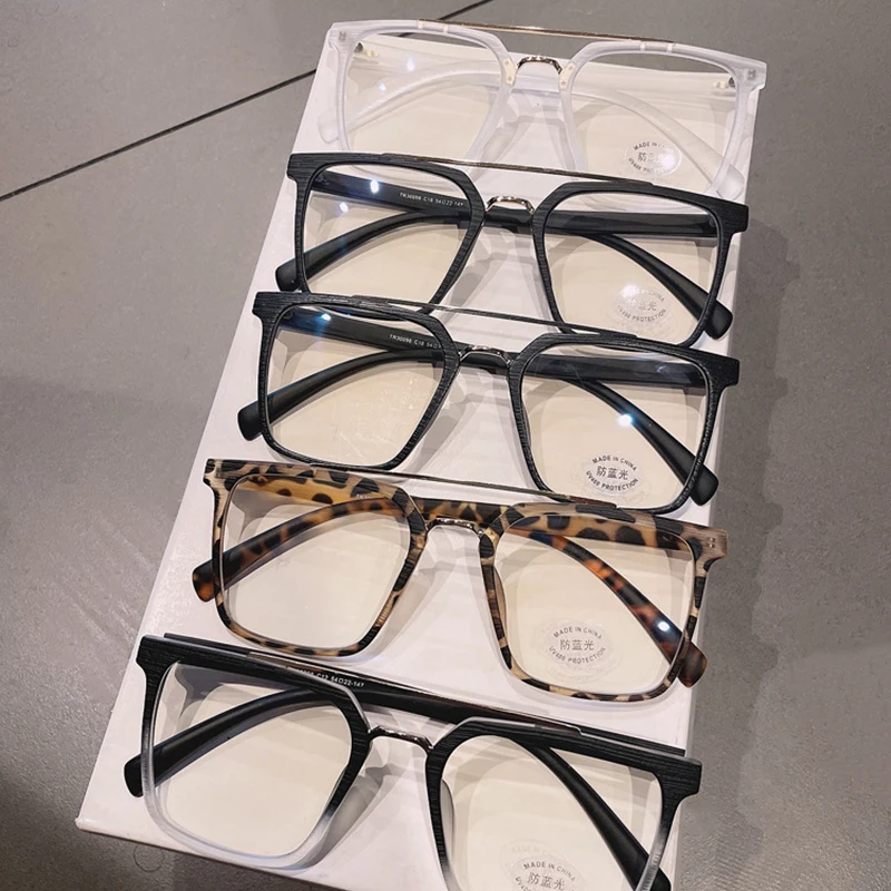 

Retro Metal Double Bridges Square Women Glasses Frame Fashion Clear Anti-Blu-Ray Eyewear Men TR90 Optical Stripes Frame