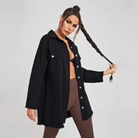 fashion women denim jacket long sleeve solid color lapel single breasted loose western style ol commuter lady jacket for autumn