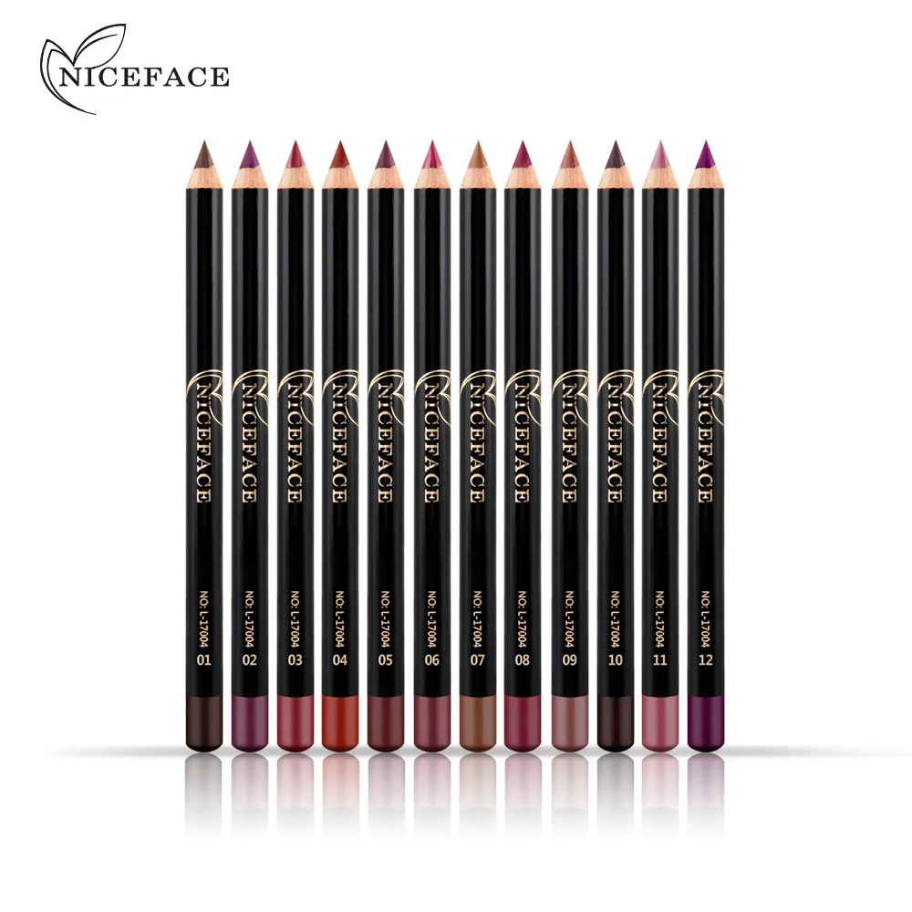 NICEFACE Nude Matte Lipstick Pen Modified Lip Peak Waterproof Lip Liner 12 Colors 3 sticks