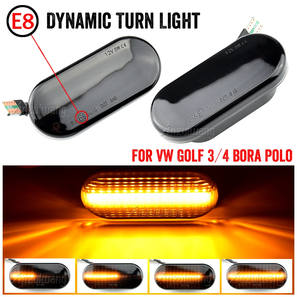 

2Pcs LED Dynamic Side Marker Turn Signal Light Sequential Blinker Lamp For Volkswagen VW Bora Golf 3 4 Passat 3BG Polo 6N2 9N