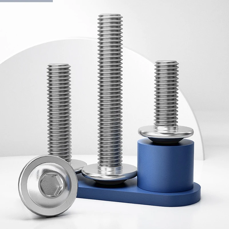 

10Pcs Grade 6.8 304 Stainless Steel Hexagon Socket Screws Bolt With Pad M3 M4 M5 M6 M8 M10 M12 Half Round Pan Head Screw L=3-100