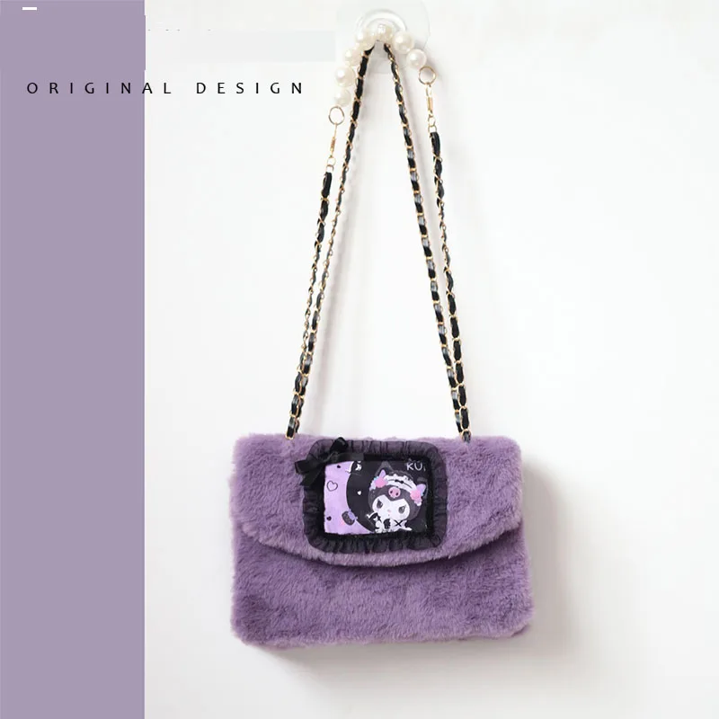 

Sanrioed аниме Kuromi плюшевые женские сумки через плечо мультфильм кавайная Лолита Наплечная Сумка мягкие животные плюшевые сумки подарок