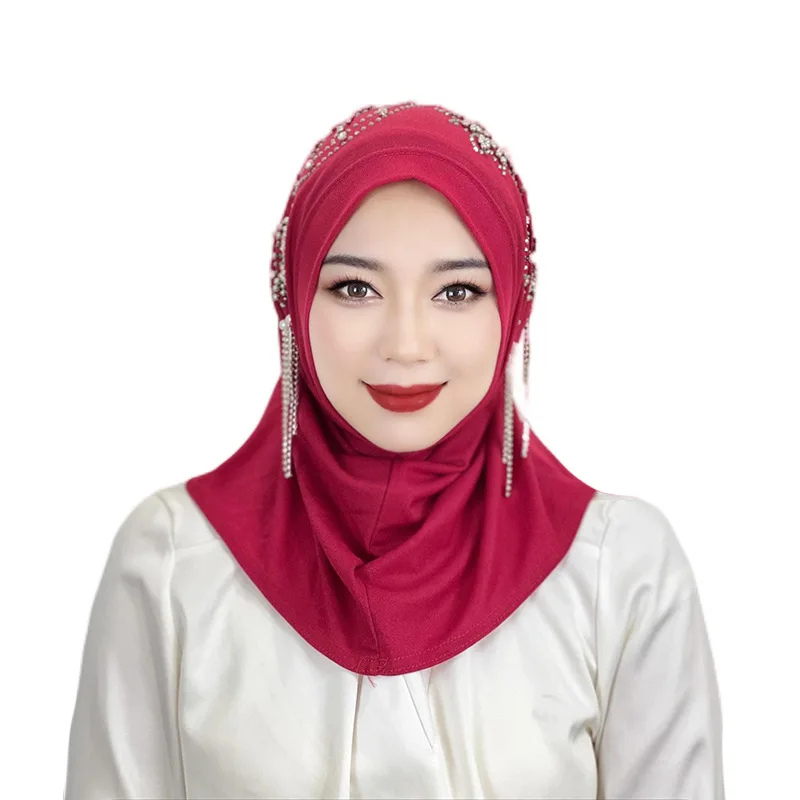 Women Muslim Fashion Elastic Headscarf Turkish Indian Abaya Arab Islamic Woman Kraftan Surgical Gold Nailed Beaded Headscarf