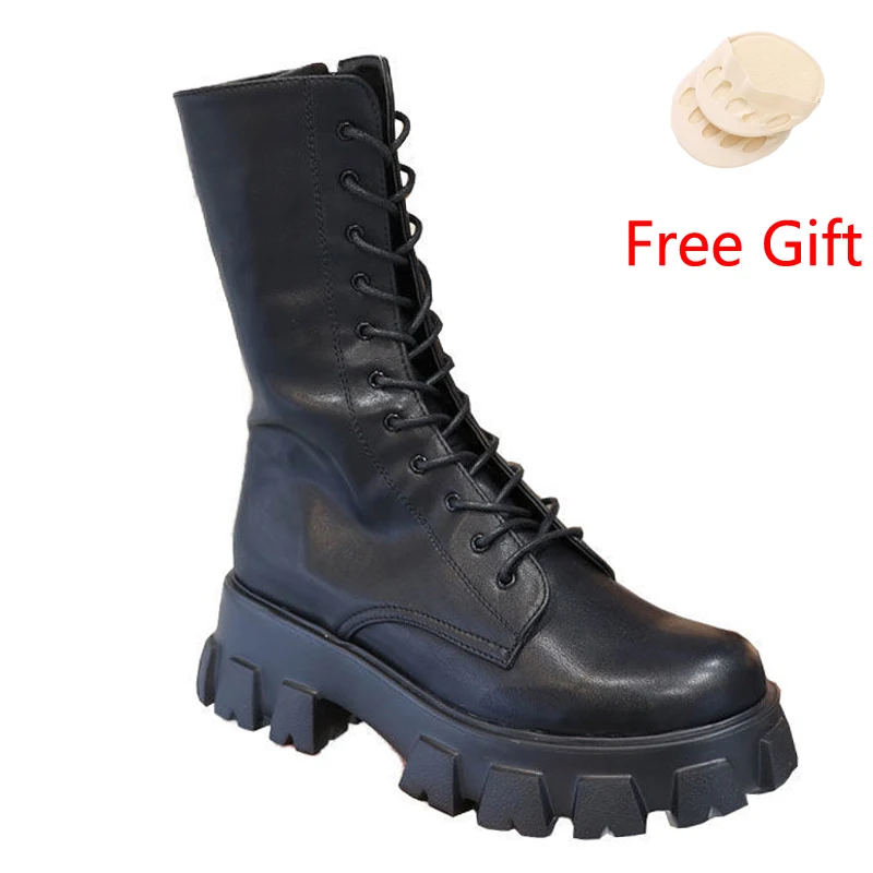 Ботинки женские до середины икры модные ботинки челси на шнуровке молнии