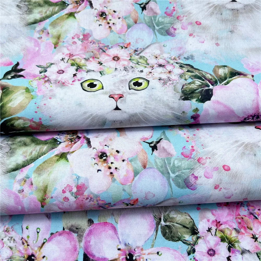 Винтажная Лоскутная Ткань с принтом розового цветка белого кота швейные ткани
