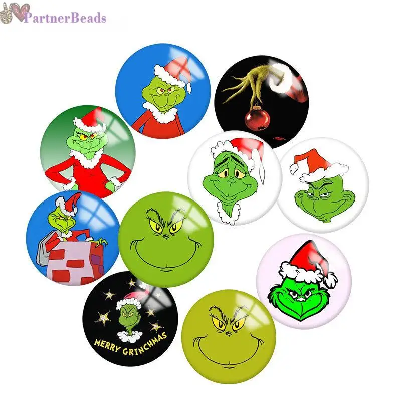 

Green Christmas Round Photo Glass Cabochon Demo Flat Back Making Findings 20mm Snap Button N7451