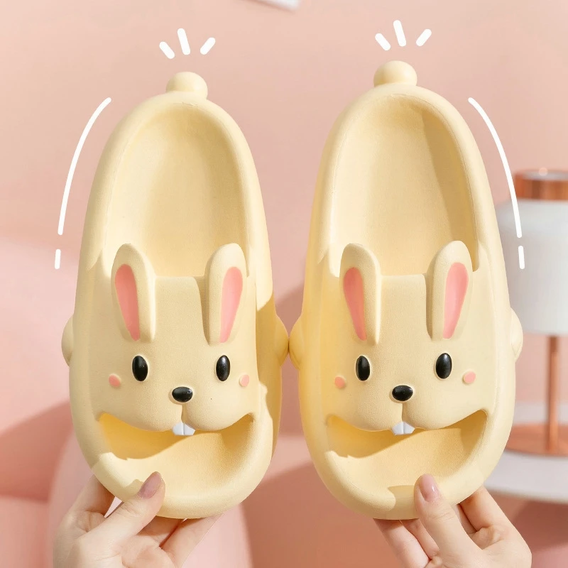 Women Summer Eva Soft Sole Cute Rabbit Slippers Beach Thick Platform Sandals Couples Non-Slip Indoor Slippers Home Flip Flops