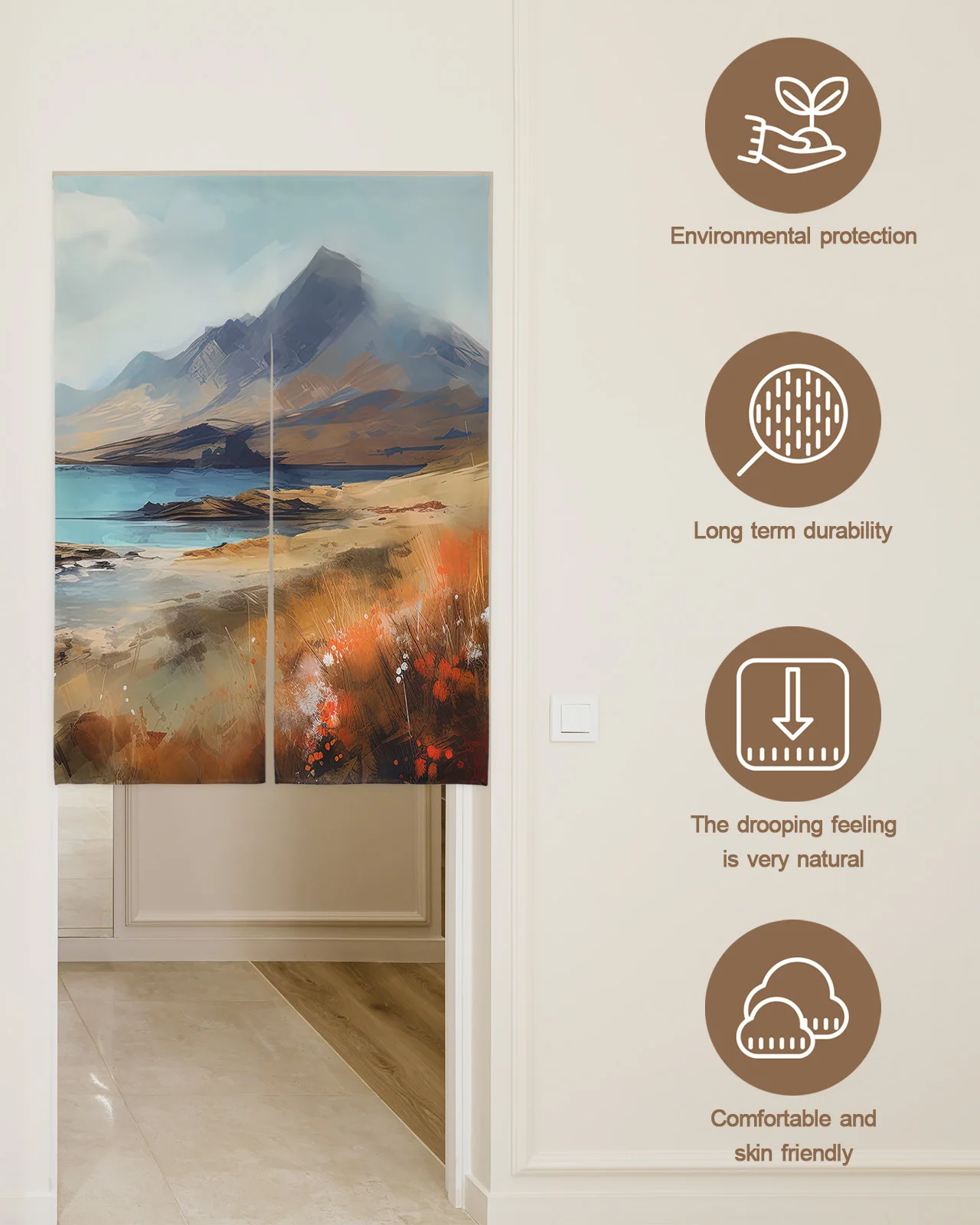 Горы облака камни картина маслом японская дверная занавеска кухонные