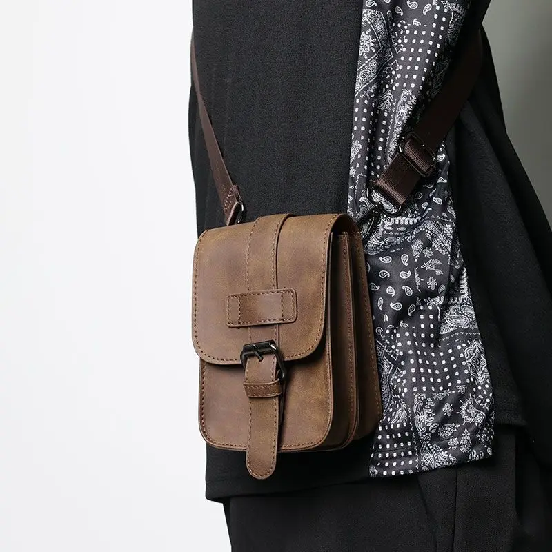 Street Men's Hanging Waist Bag Retro Genuine Leather Mobile Phone Bag Trendy New Shoulder Crossbody Bag