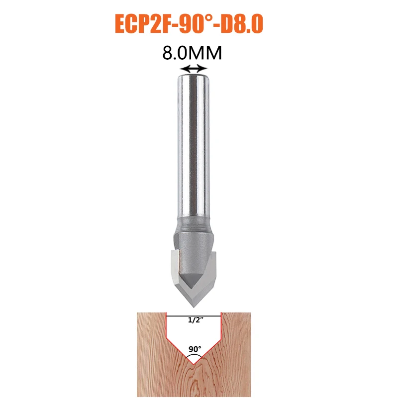 

1 шт. V-образные концевые фрезы 3D-фрезы из твердосплавной стали V-образные концевые фрезы с фаской Деревообрабатывающие фрезы, 60 90 градусов хвостовик 6 8 1/4 дюйма