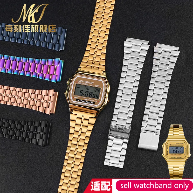 

For Casio Small Golden Watch Strap A158/A159/A168/A169 Series Men's Women's Stainless Steel Watchband 18mm