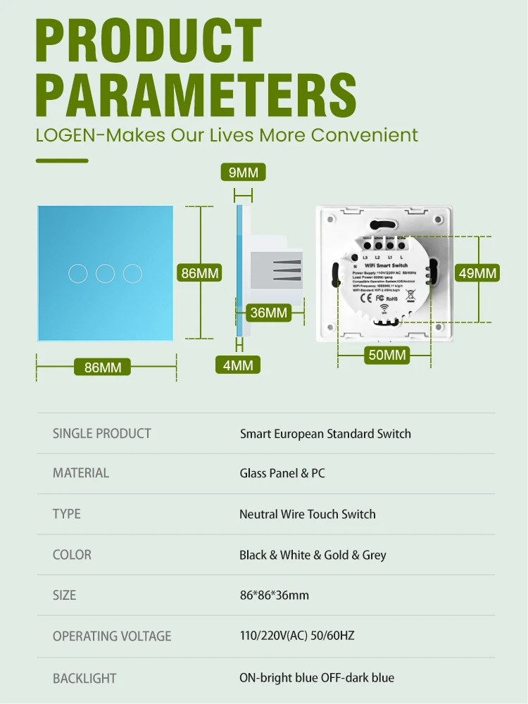 Умный переключатель LOGEN Tuya Wi-Fi розетка розового и синего цветов европейский