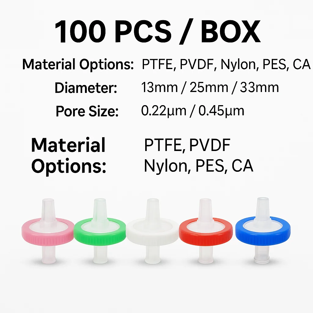 Фото Одноразовый шприцевой фильтр 13 25 33 мм 0,22 мкм 0,45 мкм PES PVDF PTFE Нейлон MCE PP GF Стерильный лабораторный образец Prep Низкая белковая связка №1