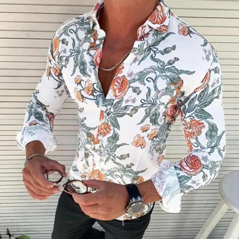 

2023 Summer Fashion New Men's Long-Sleeved Shirt Street Leisure Beach Party Crown 3D Printing Single Breasted Hawaiian Shirt