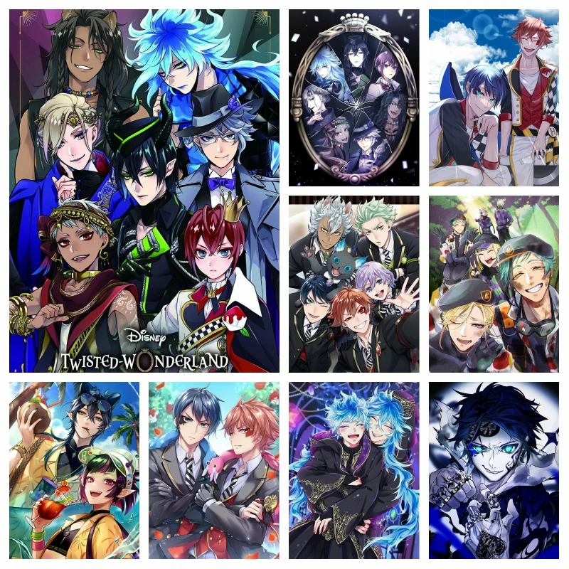 

Disney Music Game Twisted Wonderland Diamond Mosaic Painting Art Riddle And Trappola Villains World Cross Stitch Handwork Gift