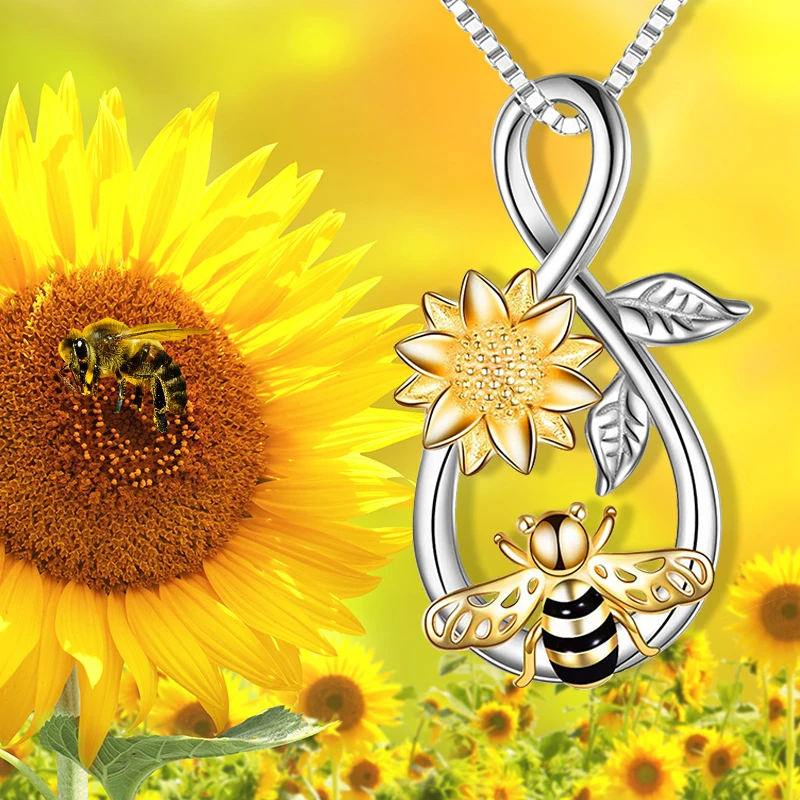 

Bee Sunflower Necklace Flower Men's and Women's Collar Pendant Personality Fashion Send Girlfriend Birthday Christmas Gift