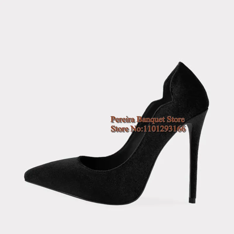 Женские бархатные туфли-лодочки на высоком каблуке-шпильке однотонные черные