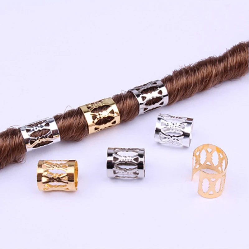 30Pcs/lot Gold Silver Hair Ring Braid Dread Dreadlock Hole Micro Beads Adjustable Cuff Clip 8x9mm Clip Metal Tube Lock Styling