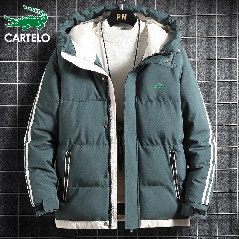 cartelo brand winter men's two-bar cotton clothing stand-up collar hooded jacket windproof warm thickening simple new cotton clo