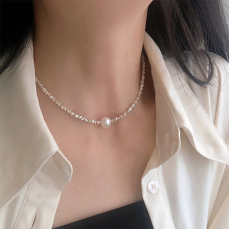 

New Vintage Link Chain Heart Pendant Necklace Female Women's Fashion Pearl Necklace for Woman Jewelry Gift