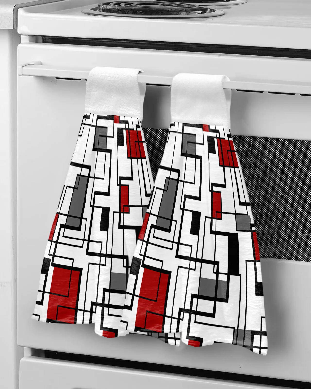 

Abstract Geometry Squares Modern Art Black Red Hand Towels Kitchen Tools Hand Towel Hanging Wipe Soft Absorbent Towels