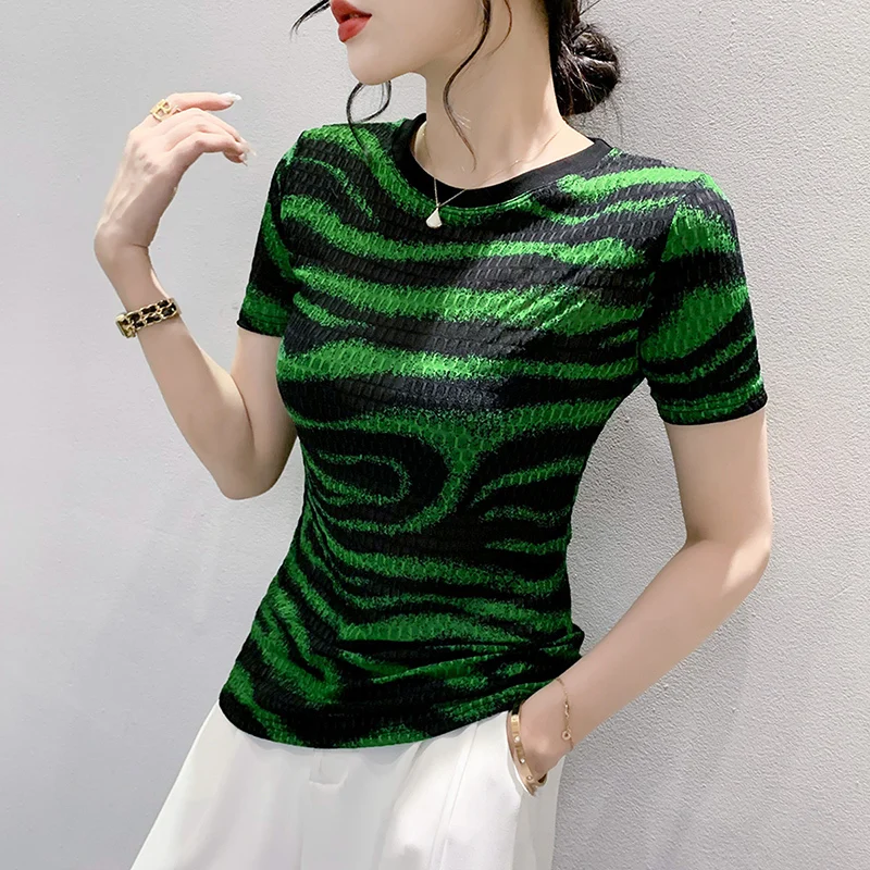 #7116 летняя футболка с принтом тай-дай Женская облегающая винтажная уличная