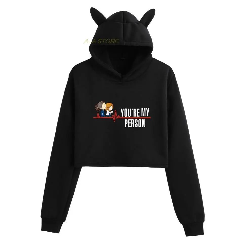 

Youthful You're My Person Greys Anatomy Cat Ear Hoodies Teen Girls Print Pretty Sexy Short Hoodies Sweatshirts Slim Clothes