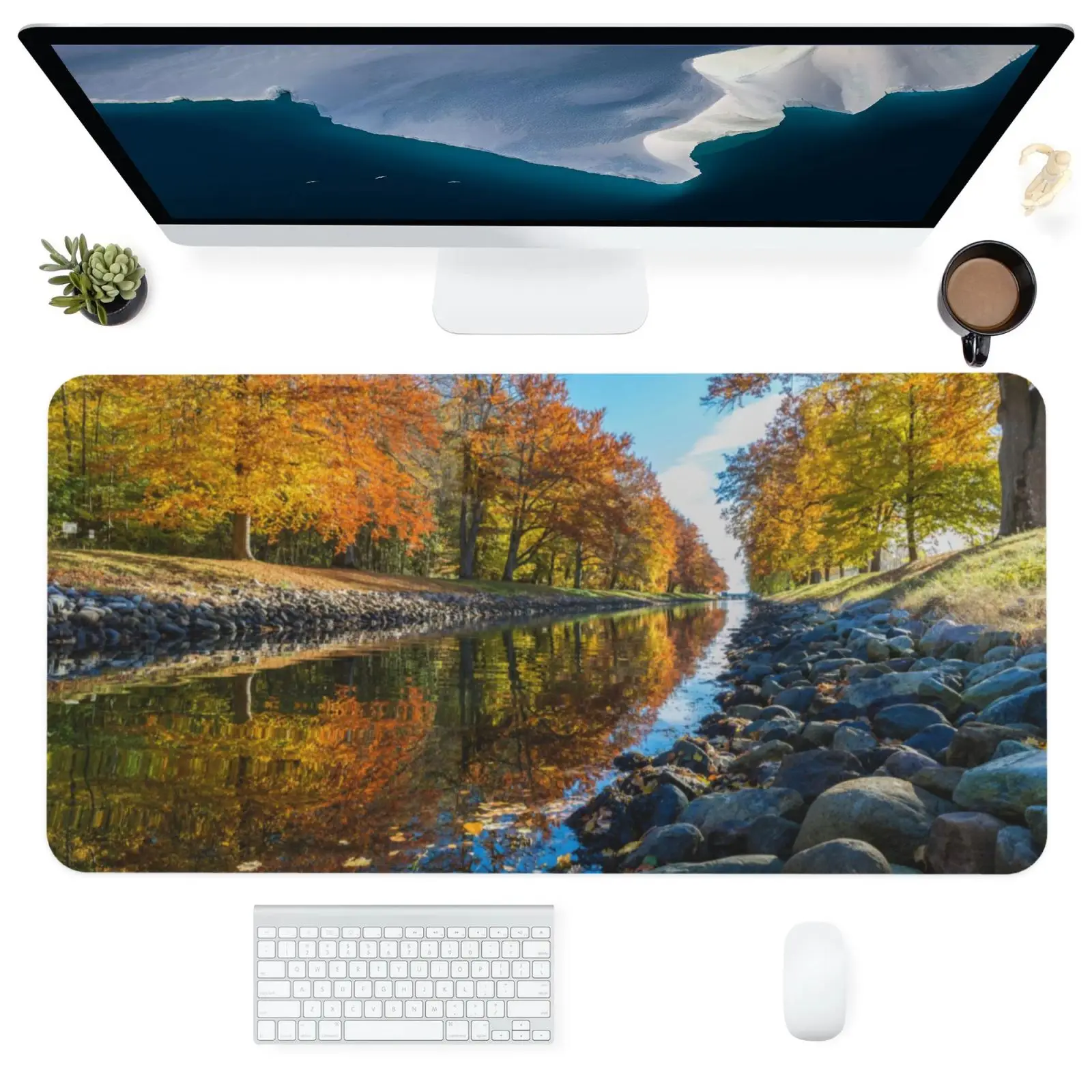 

Mouse Pad Computer Office Supplies Accessories Kawaii Large Square Customized PC Desk Mats Maple Forest Creek Scenery Photo Gift
