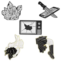 punk style high grade alloy brooch black and white tv girl skirt shape anti lighting clothing backpack brooch badge lapel pins