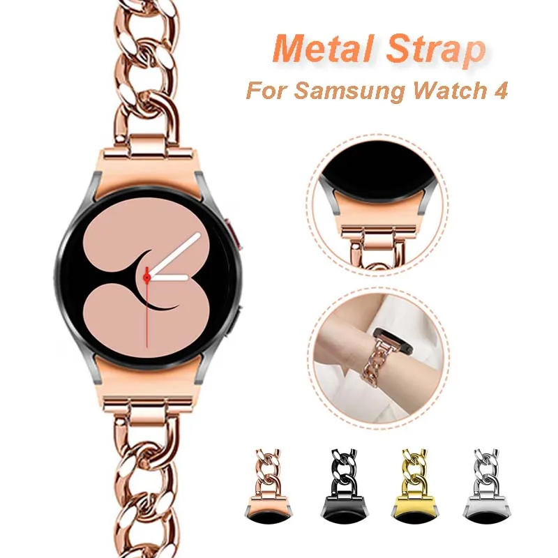 

Denim Chain Strap For Samsung Galaxy Watch4 44mm 40mm/Watch 4 Classic 46mm 42mm Wrist Band Curved end Stainless Steel Bracelet