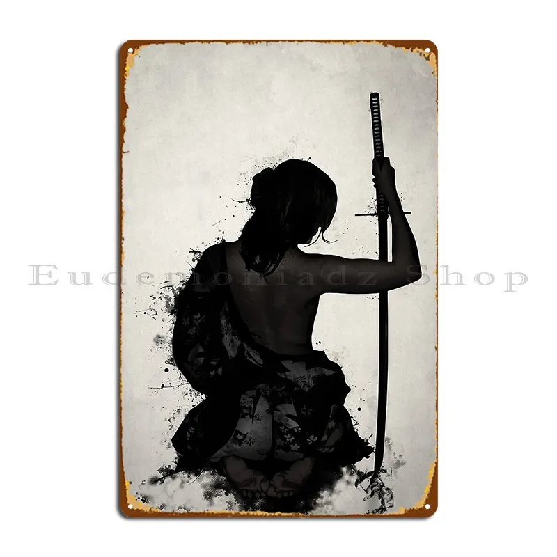 Женская самурайская онна бугейша металлический знак Фреска для паба дизайн