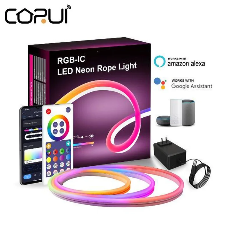 

CORUI LED Neon Rope Light With Music Sync Smart App, 16 Million DIY Colors, Works With Alexa, Google Assistant Room Neon Led