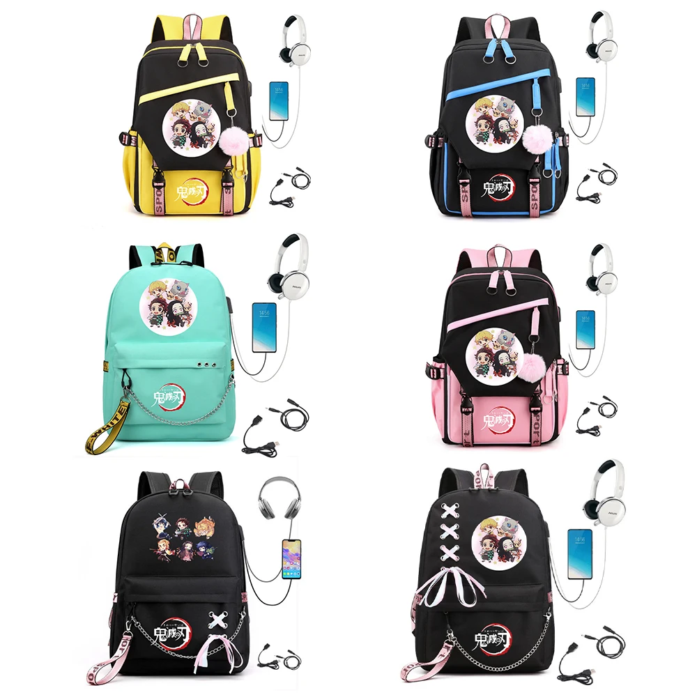 

Милый вместительный рюкзак для ноутбука для девочек и мальчиков с мультипликационным 3D принтом из аниме «рассекающий демонов», рюкзак для путешествий и отдыха на открытом воздухе