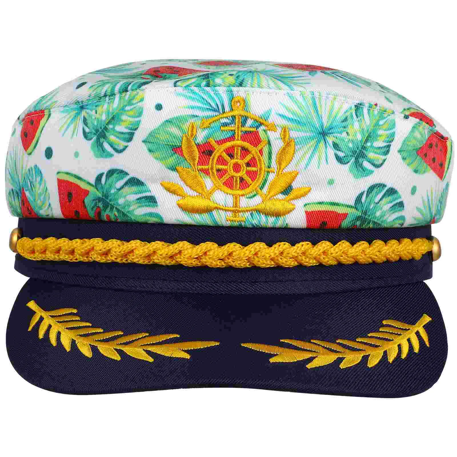 

SOIMISS Captain Yacht Hat Watermelon Printed Embroidered Badge Sailor Costume Cap for Party Cosplay