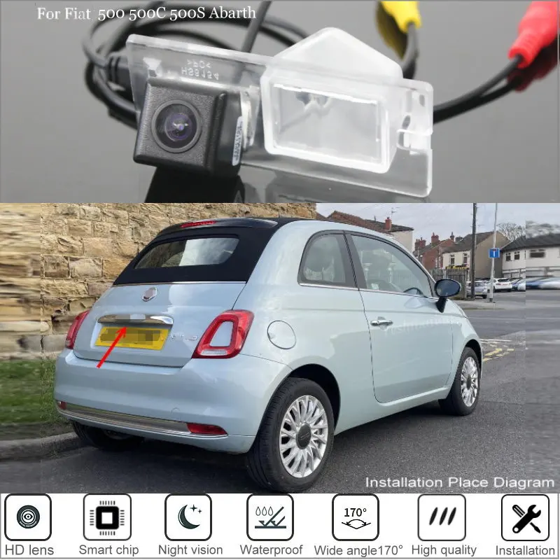 Фото Автомобильная парковочная камера заднего вида Yeshibation для Fiat 500C 500S Abarth 2007 ~ 2013 2014 2015 2016 2017, высококачественная камера заднего вида CCD №1