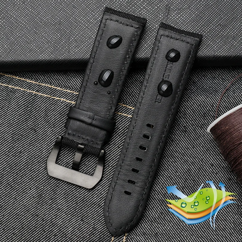 PAM111 PAM441 Canvas WatchBand 20MM 22MM 24MM For Panerai Nylon Leather Watch Strap Waterproof Sport Men Accessories Black Khaki