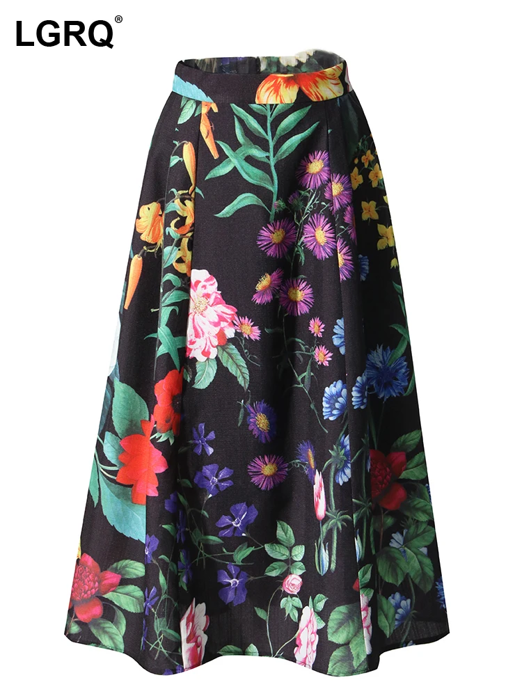 

LGRQ 2023 Female Fashion Style New Summer Skirts For Women High Waist Patchwork Zipper A Line Elegant Knee Length Skirt 19J3993