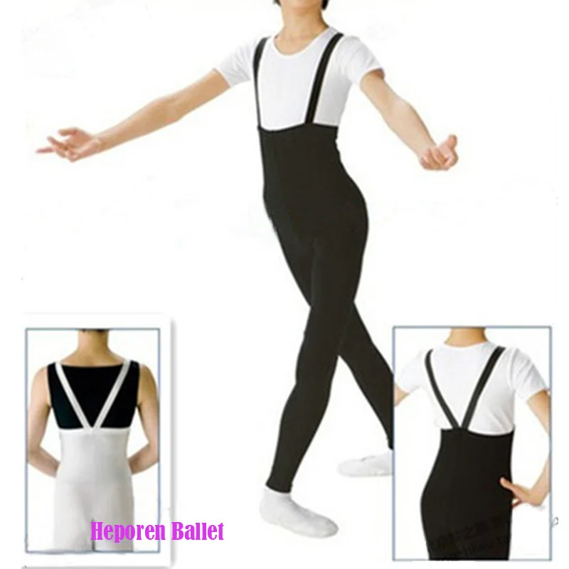 Fashion Great Elasticity Spandex White Or Black Strap High Waist Soft Ballet Tights Training Jumpsuit For Men Boy