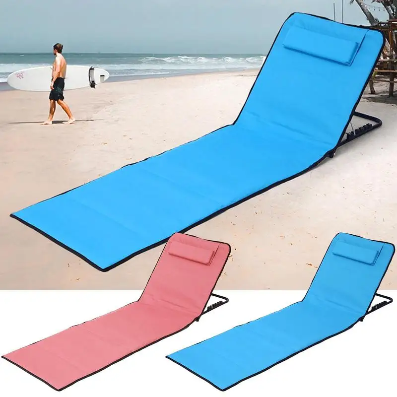 

Padded Sun Lounger Beach Chair Chaise Lounge Lightweight Portable Beach Reclining Lounger With Pillow Sun Tanning Chairs Camping