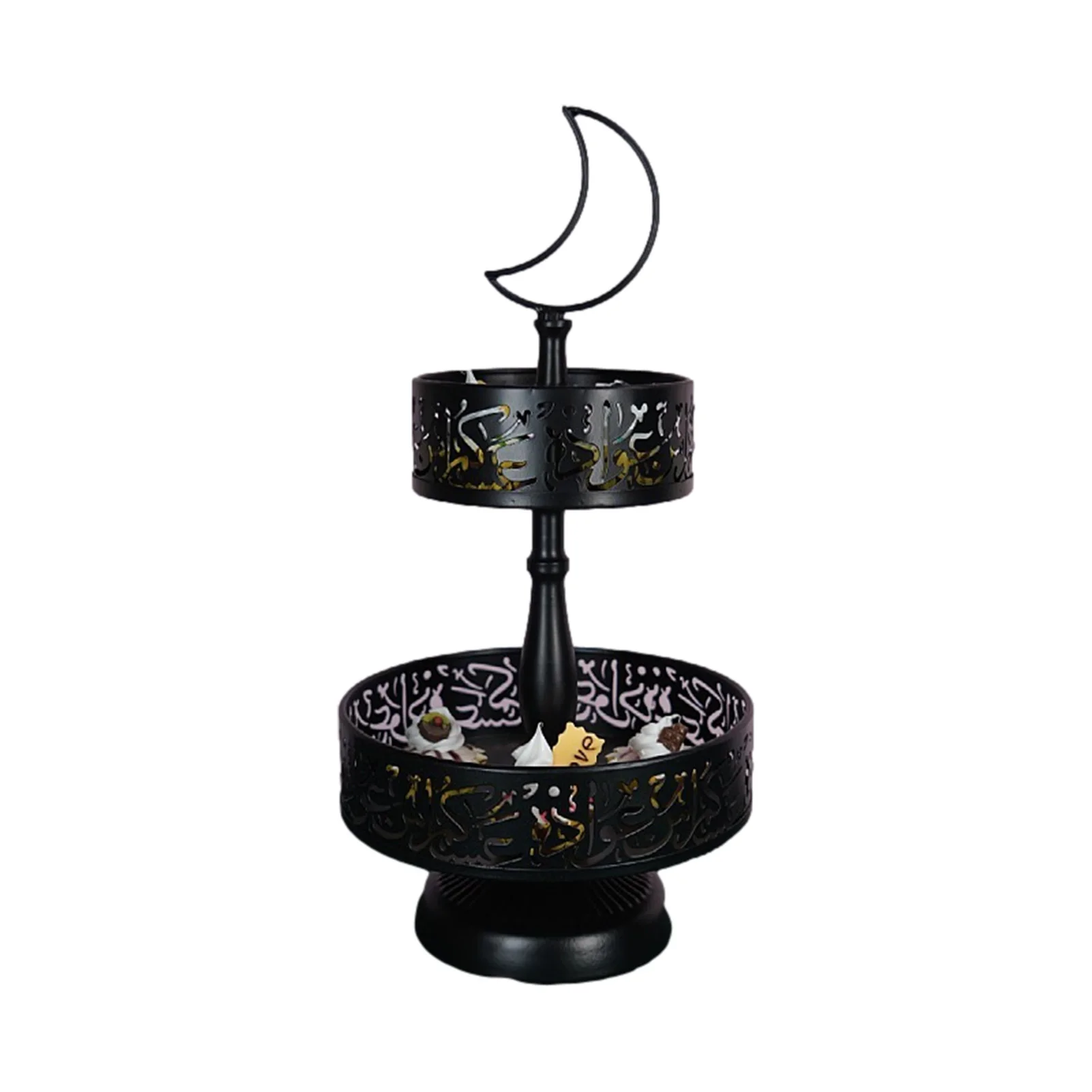 

Eid Mubarak Moon Star Food Serving Tray Plate Double-Layer Iron Tableware Dessert Food Storage Muslim Islamic Home Party Decor