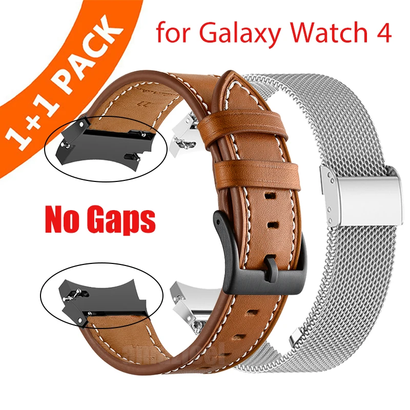 Keine Lücken Edelstahl Armband Echtes Leder Strap für Samsung Galaxy Uhr 4 Klassische 46mm 42mm Curved end metall Riemen