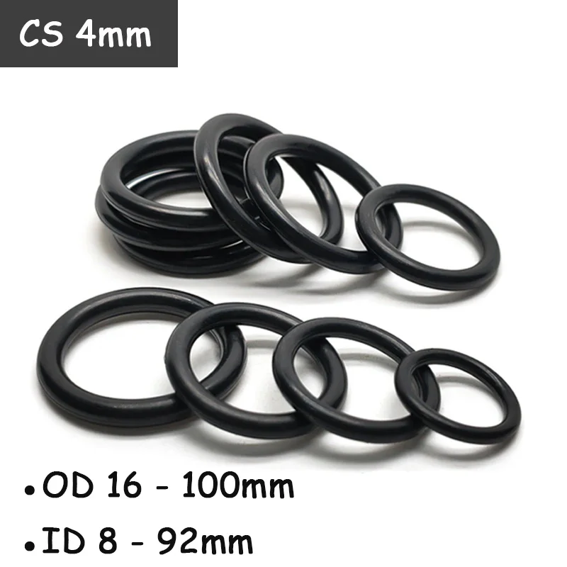 

CS 4mm Black NBR Nitrile Rubber O Ring Gasket OD 16 - 100mm Oil Resistant Seals ID 8 - 92mm