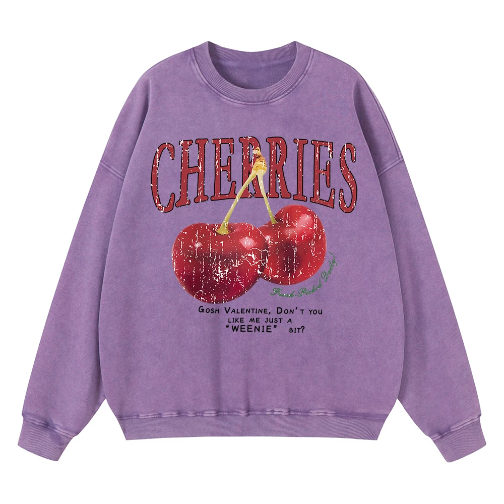 Винтажные потертые мужские свитшоты с рисунком вишни повседневные свободные
