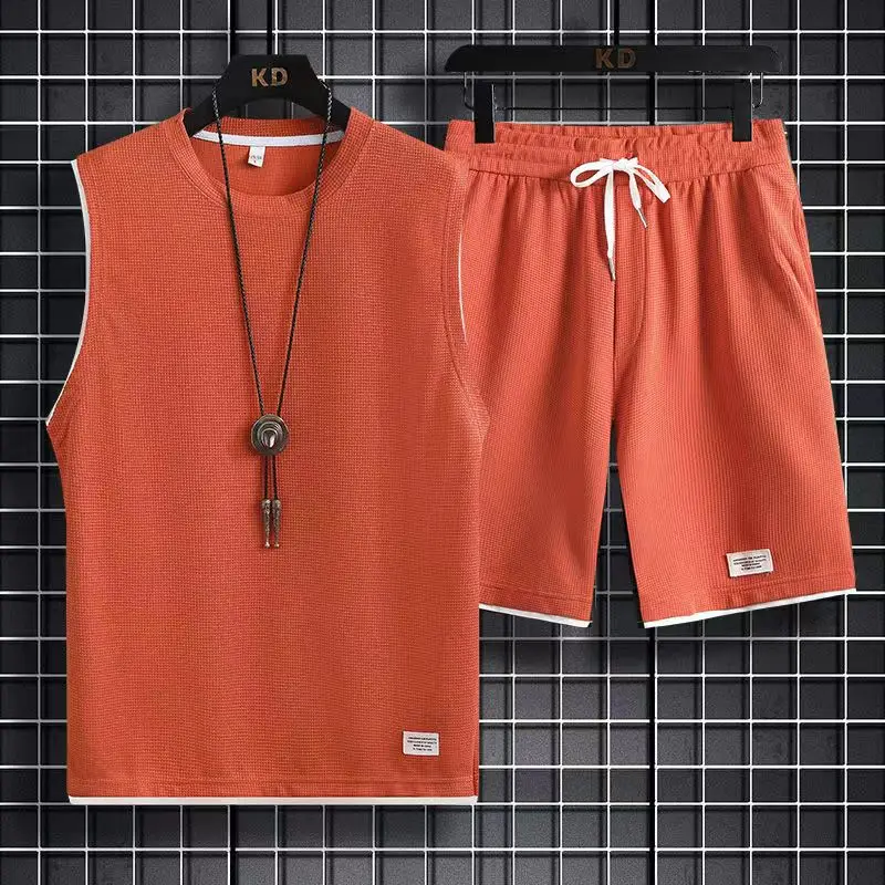 2023 New Sleeveless Tank Top Set Men's Summer Casual Wear Breathable Loose Fit Men's Tank Top+Shorts Two Piece Sports Set