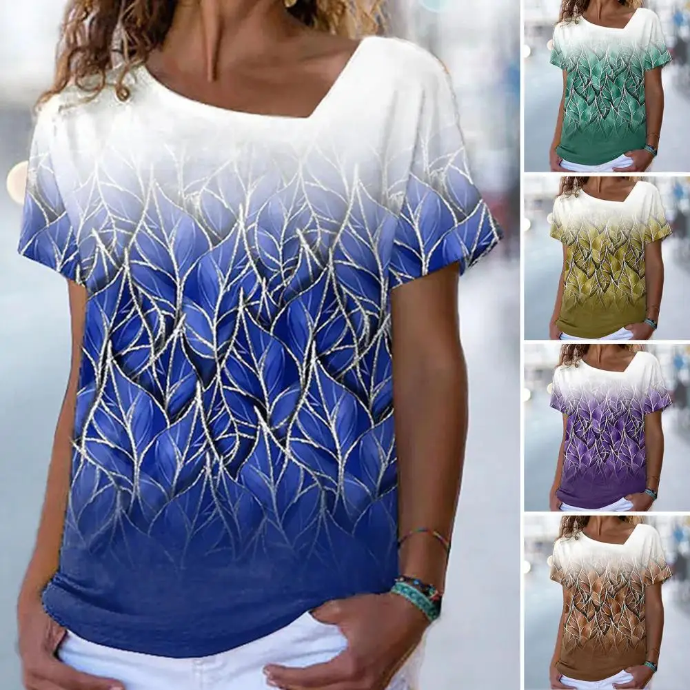 

Дышащая стильная Базовая футболка с 3D принтом листьев, устойчивая к усадке, повседневная женская одежда с защитой от пиллинга