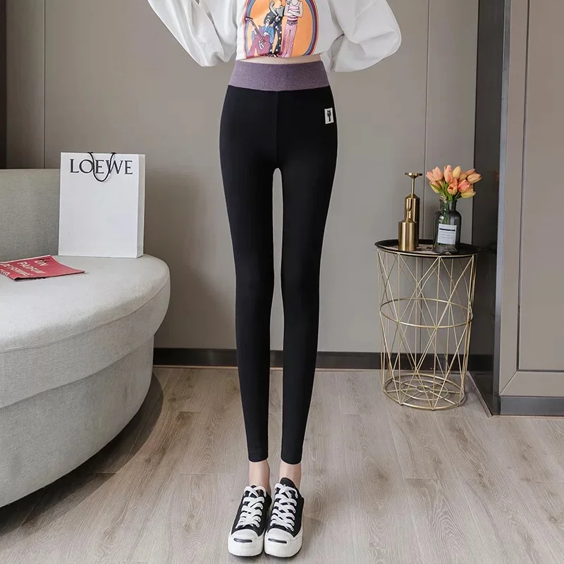 

2022 New Womens Fleece Lined Leggings Elastic High Waist Pencil Pants Soft Slim Fleece Trousers Black Gray Legging