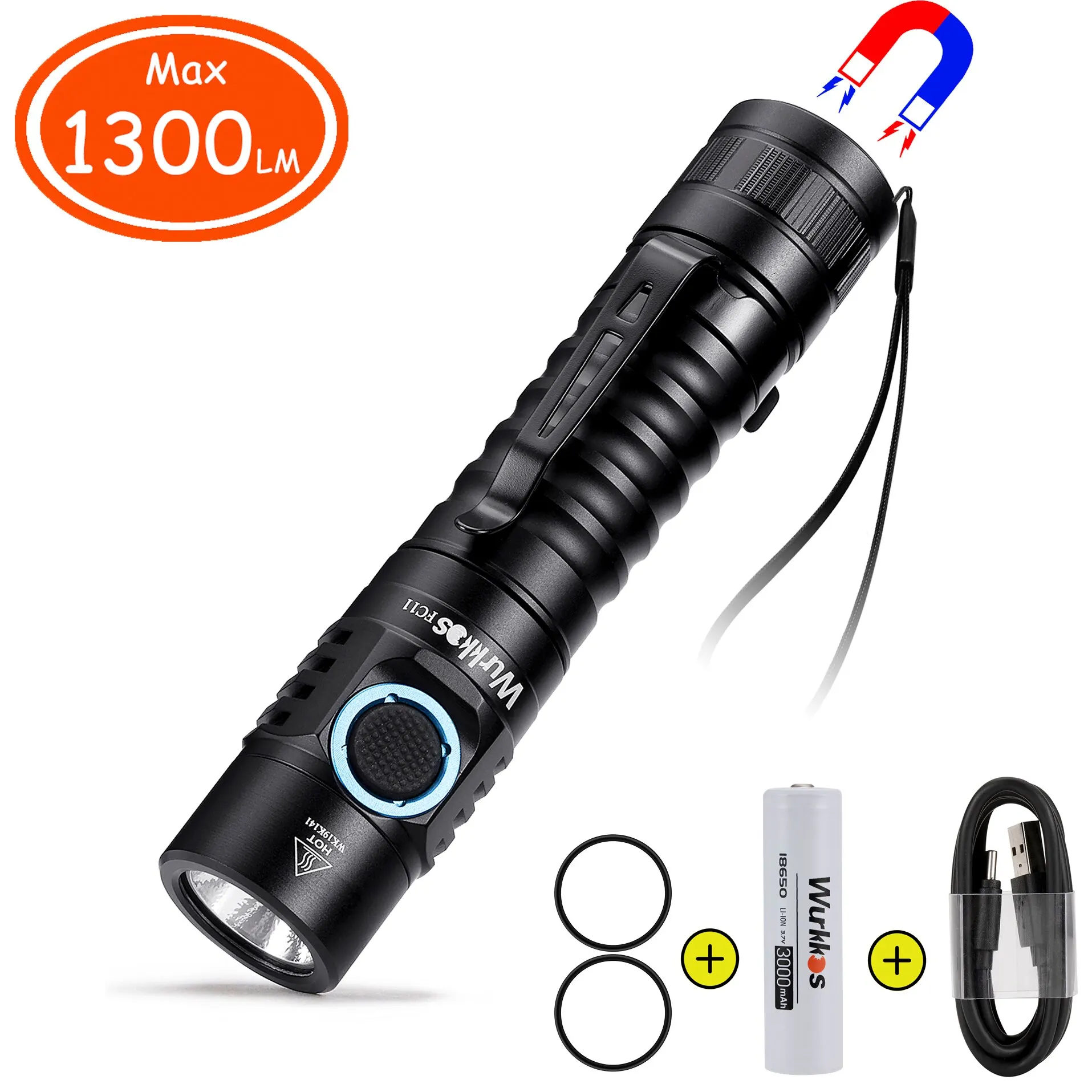 Wurkkos FC11 USB C Перезаряжаемый 18650 светодиодный фонарик 1300LM LH351D 90 CRI с магнитным хвостом 2 группы
