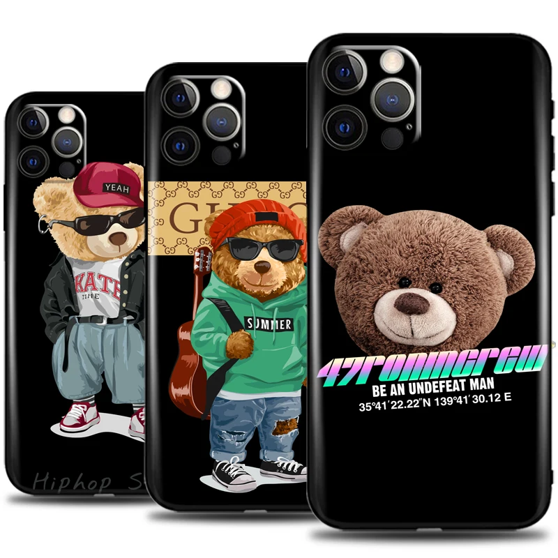 

Cute Bear Fashion Brand Phone Case For iPhone 13 12 11 Pro Mini X XR XS Max 5 5s 6 6s 7 8 Plus Ultra-Thin Bumper Carcasa Back